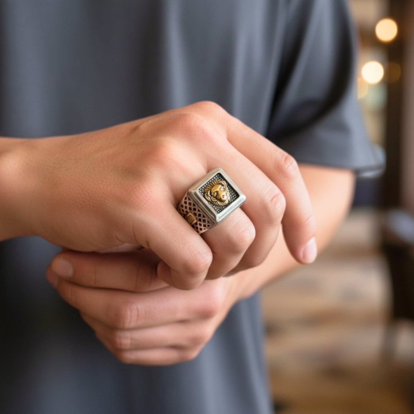 THE MEN THING Rings Royal Series - IMPERIUM LION RING - Pure Stainless Steel Men’s Gold-Plated Ring – Statement Luxury Jewelry (Size : 15-16-19-21-24-26)