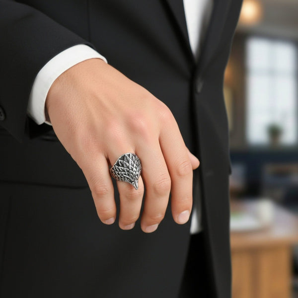 Royal Series - IRON HAWK RING - Pure Stainless Steel Men’s Steel-Plated Ring – Statement Luxury Jewelry (Size :15-18-20-25-26-28-30)