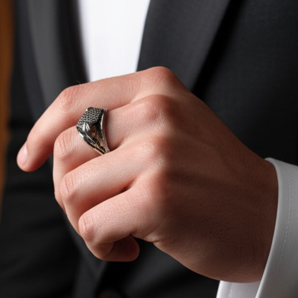 Royal Series - IRONCLUTCH RING - Pure Stainless Steel Men’s Silver-Plated Ring – Statement Luxury Jewelry (Size : -17-19-22-25-27)