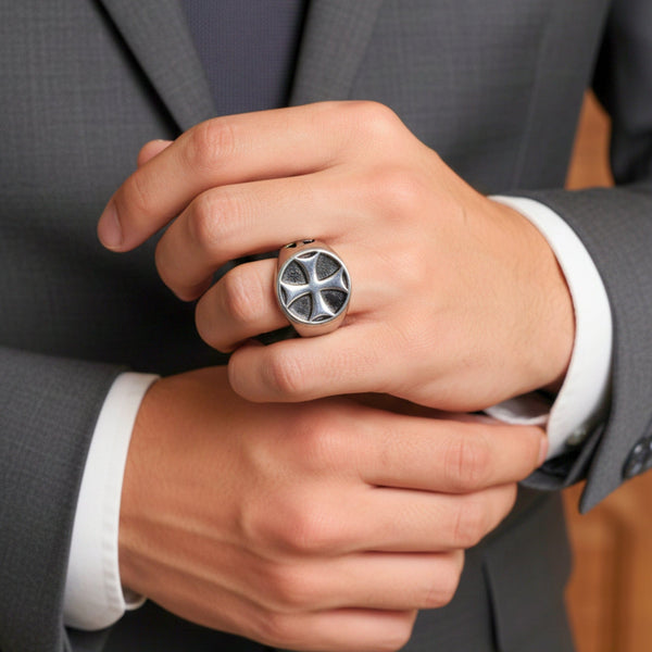 Royal Series - KNIGHT TEMPLAR RING - Pure Stainless Steel Men’s Steel-Plated Ring – Statement Luxury Jewelry (Size : 16-18-21-23-28-31)
