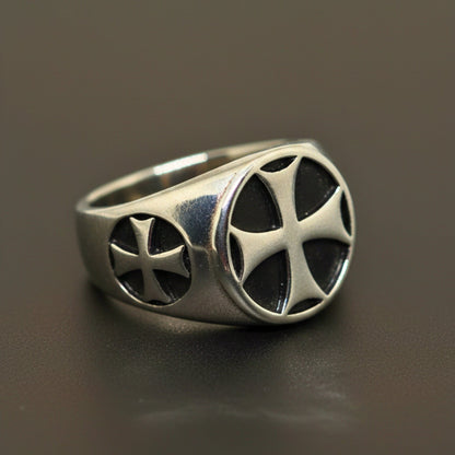 THE MEN THING Rings Royal Series - KNIGHT TEMPLAR RING - Pure Stainless Steel Men’s Steel-Plated Ring – Statement Luxury Jewelry (Size : 16-18-21-23-28-31)