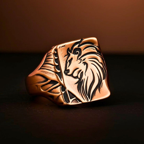 Royal Series - LION FLARE RING - Pure Stainless Steel Men’s Rose Gold-Plated Ring – Statement Luxury Jewelry (Size : 19-21-23)