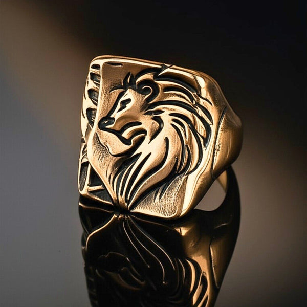 Royal Series - LION FLARE RING - Pure Stainless Steel Men’s Rose Gold-Plated Ring – Statement Luxury Jewelry (Size : 19-21-23)
