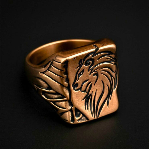 Royal Series - LION FLARE RING - Pure Stainless Steel Men’s Rose Gold-Plated Ring – Statement Luxury Jewelry (Size : 19-21-23)