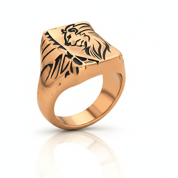 Royal Series - LION FLARE RING - Pure Stainless Steel Men’s Rose Gold-Plated Ring – Statement Luxury Jewelry (Size : 19-21-23)