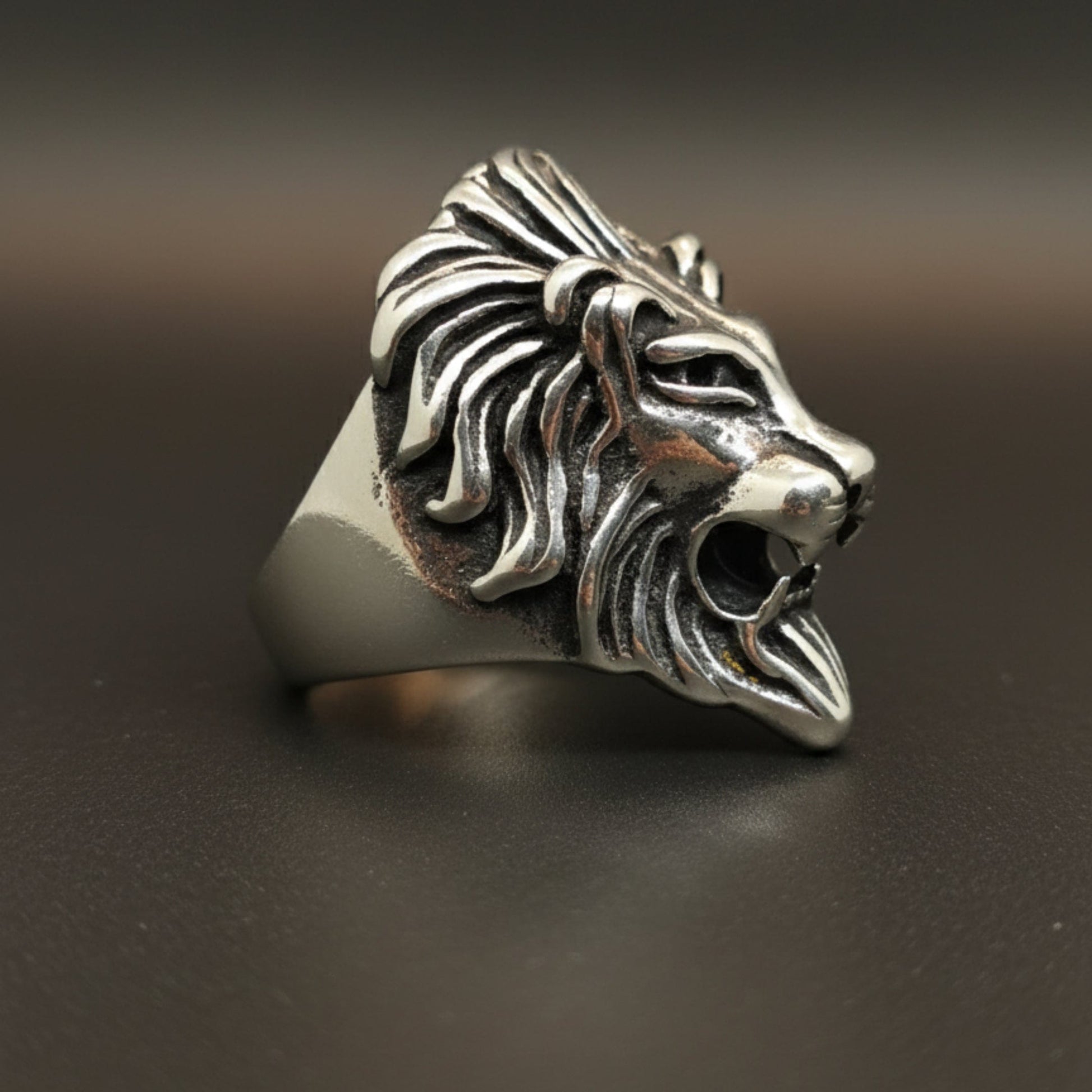THE MEN THING Rings Royal Series - LION KING RING - Pure Stainless Steel Men’s Steel-Plated Ring – Statement Luxury Jewelry (Size : 15-16-18-20-22-23-26-28-30)