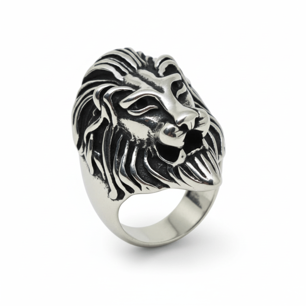 THE MEN THING Rings Royal Series - LION KING RING - Pure Stainless Steel Men’s Steel-Plated Ring – Statement Luxury Jewelry (Size : 15-16-18-20-22-23-26-28-30)