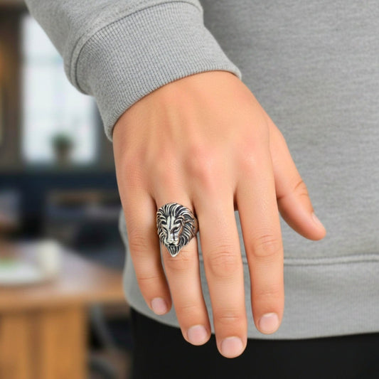 THE MEN THING Rings Royal Series - LION KING RING - Pure Stainless Steel Men’s Steel-Plated Ring – Statement Luxury Jewelry (Size : 15-16-18-20-22-23-26-28-30)