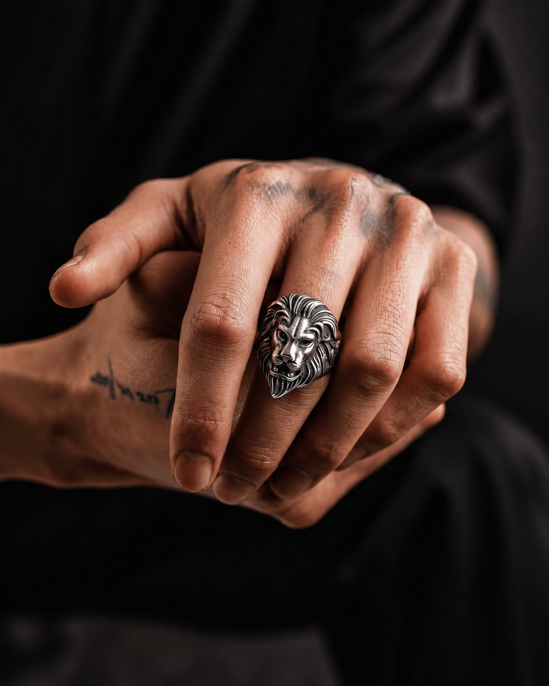 THE MEN THING Rings Royal Series - LION KING RING - Pure Stainless Steel Men’s Steel-Plated Ring – Statement Luxury Jewelry (Size : 15-16-18-20-22-23-26-28-30)