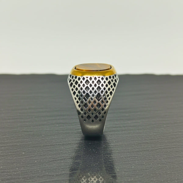 Royal Series - LUNAR EMBER RING - Pure Stainless Steel Men’s Steel-Gold-Plated Ring – Statement Luxury Jewelry (Size :15-16-17-18-21-22-23-25-26-27-28)