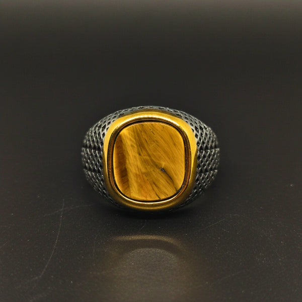 Royal Series - LUNAR EMBER RING - Pure Stainless Steel Men’s Steel-Gold-Plated Ring – Statement Luxury Jewelry (Size :15-16-17-18-21-22-23-25-26-27-28)