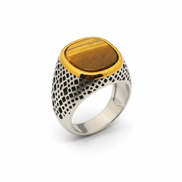 Royal Series - LUNAR EMBER RING - Pure Stainless Steel Men’s Steel-Gold-Plated Ring – Statement Luxury Jewelry (Size :15-16-17-18-21-22-23-25-26-27-28)