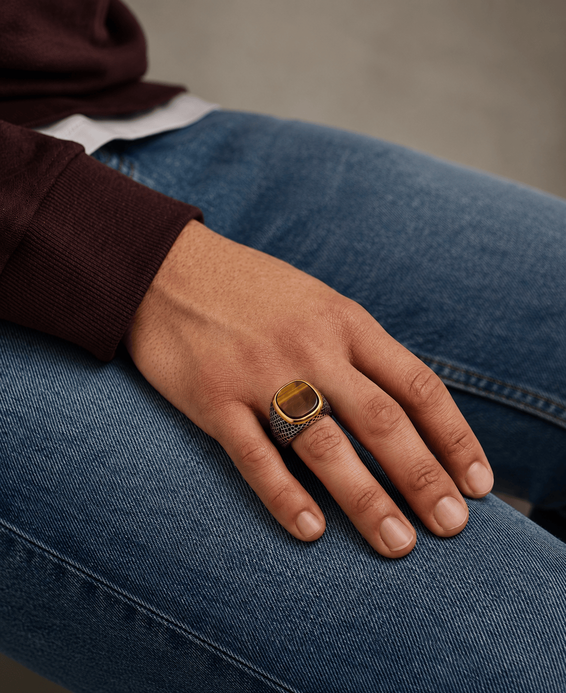 THE MEN THING Rings Royal Series - LUNAR EMBER RING - Pure Stainless Steel Men’s Steel-Gold-Plated Ring – Statement Luxury Jewelry (Size :15-16-17-18-21-22-23-25-26-27-28)