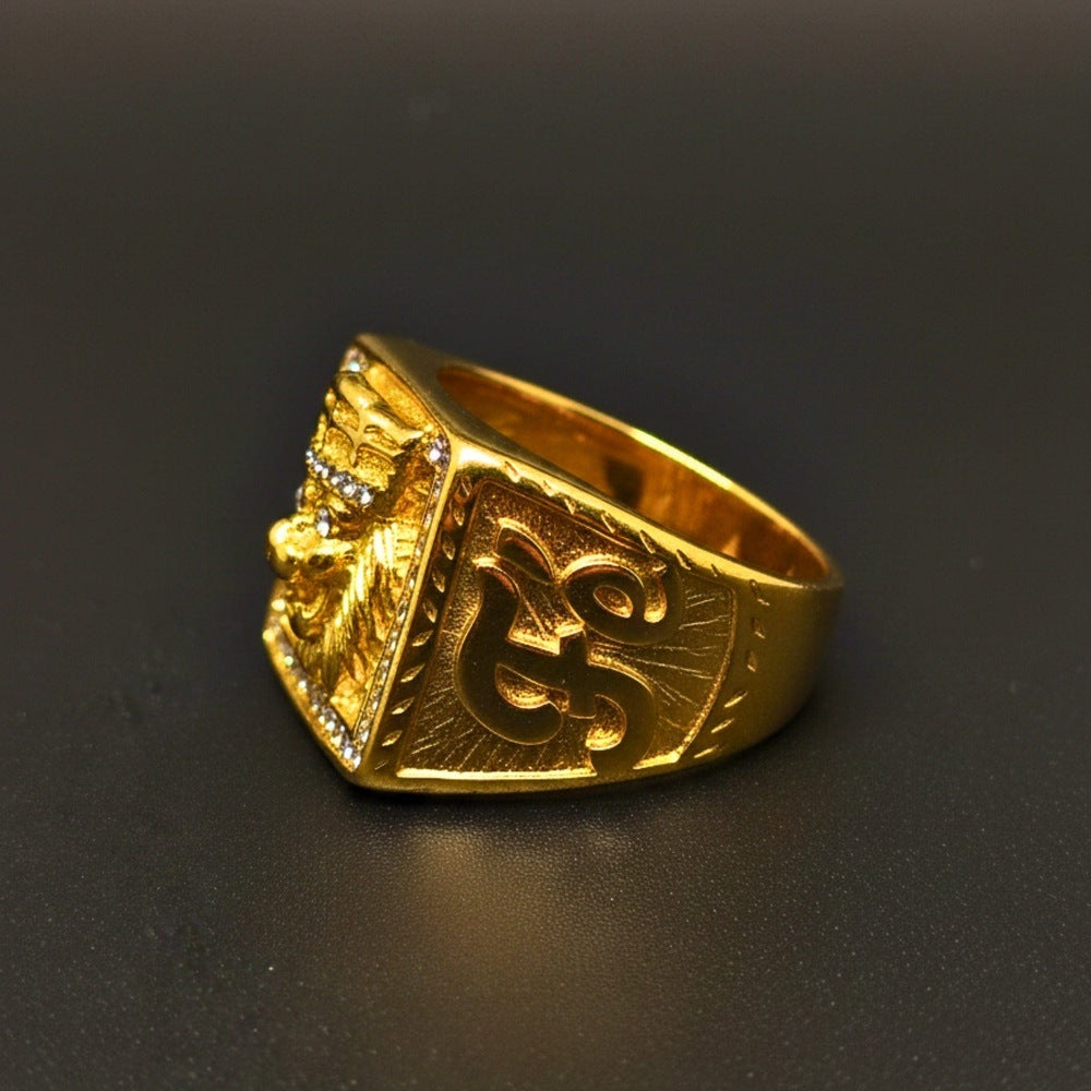 THE MEN THING Rings Royal Series - MAHARAJA LION RING - Pure Stainless Steel Men’s Gold-Plated Ring – Statement Luxury Jewelry (Size : 16-19-22-24-27-30)