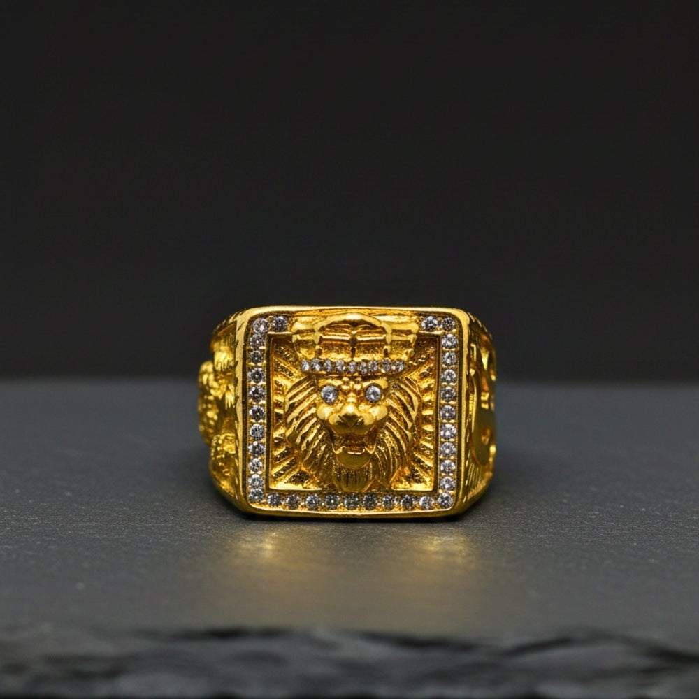 THE MEN THING Rings Royal Series - MAHARAJA LION RING - Pure Stainless Steel Men’s Gold-Plated Ring – Statement Luxury Jewelry (Size : 16-19-22-24-27-30)