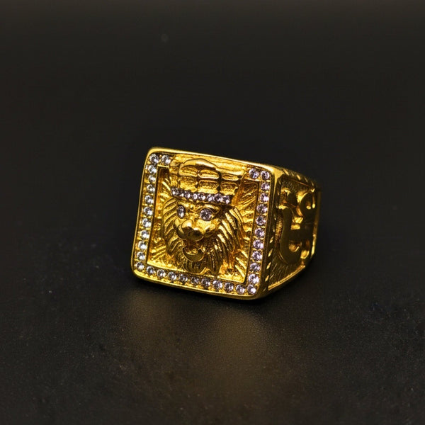 Royal Series - MAHARAJA LION RING - Pure Stainless Steel Men’s Gold-Plated Ring – Statement Luxury Jewelry (Size : 16-19-22-24-27-30)