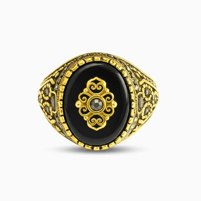 THE MEN THING Rings Royal Series - MAJESTIC ONYX RING - Pure Stainless Steel Men’s Gold-Plated Ring – Statement Luxury Jewelry (Size : 17-22-28)