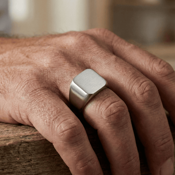 Royal Series - MATTE SQUARE SIGNET RING - Pure Stainless Steel Men’s Steel-Plated Ring – Statement Luxury Jewelry (Size :15-16-18-19-21-22-25-30)