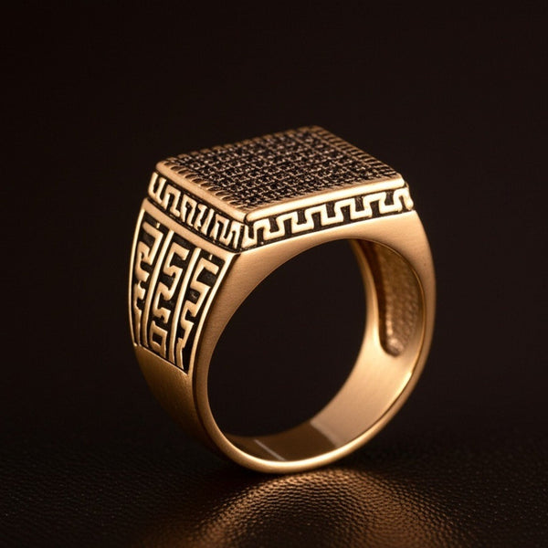 Royal Series - MAZE KING RING - Pure Stainless Steel Men’s Gold-Plated Ring – Statement Luxury Jewelry (Size : 20-24-26)