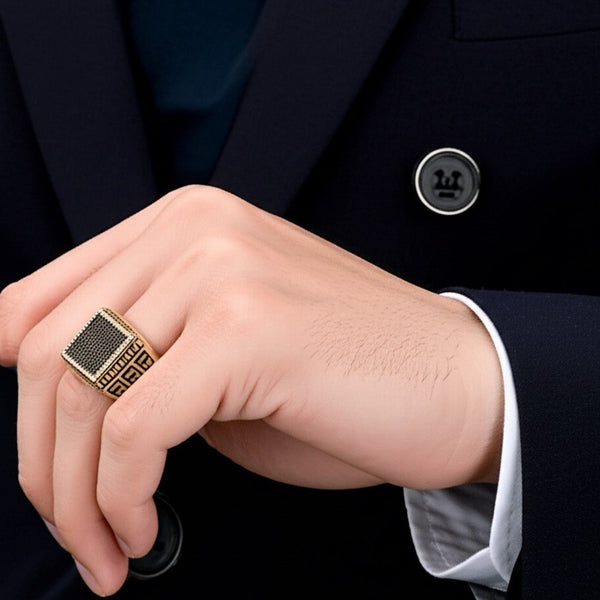 Royal Series - MAZE KING RING - Pure Stainless Steel Men’s Gold-Plated Ring – Statement Luxury Jewelry (Size : 20-24-26)