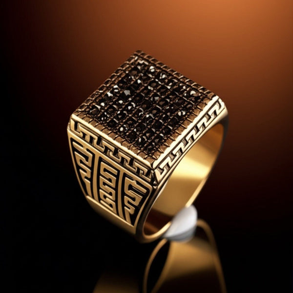 Royal Series - MAZE KING RING - Pure Stainless Steel Men’s Gold-Plated Ring – Statement Luxury Jewelry (Size : 20-24-26)