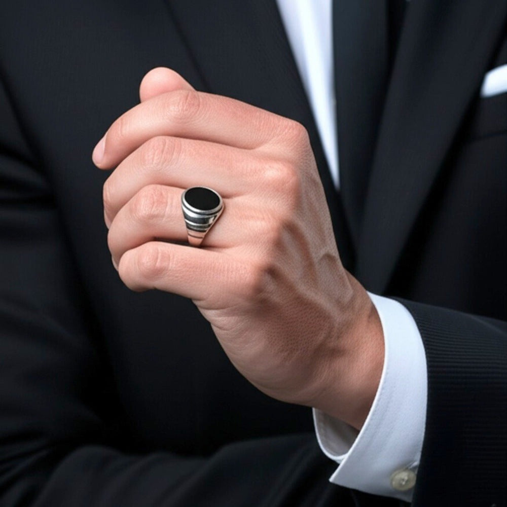 THE MEN THING Rings Royal Series - MIDNIGHT CITADEL RING - Pure Stainless Steel Men’s Steel-Plated Ring – Statement Luxury Jewelry (Size : 21-27)