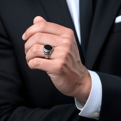 THE MEN THING Rings Royal Series - MIDNIGHT CITADEL RING - Pure Stainless Steel Men’s Steel-Plated Ring – Statement Luxury Jewelry (Size : 21-27)