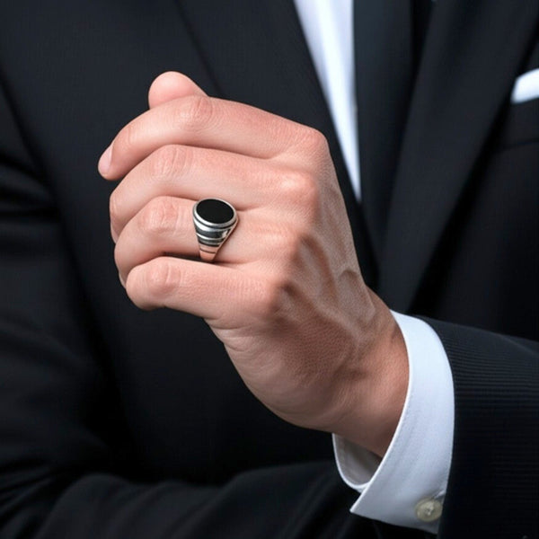 Royal Series - MIDNIGHT CITADEL RING - Pure Stainless Steel Men’s Steel-Plated Ring – Statement Luxury Jewelry (Size : 21-27)