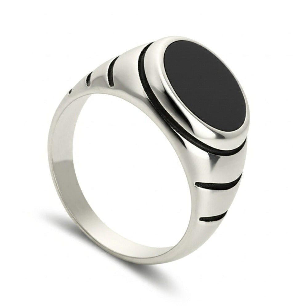 THE MEN THING Rings Royal Series - MIDNIGHT CITADEL RING - Pure Stainless Steel Men’s Steel-Plated Ring – Statement Luxury Jewelry (Size : 21-27)