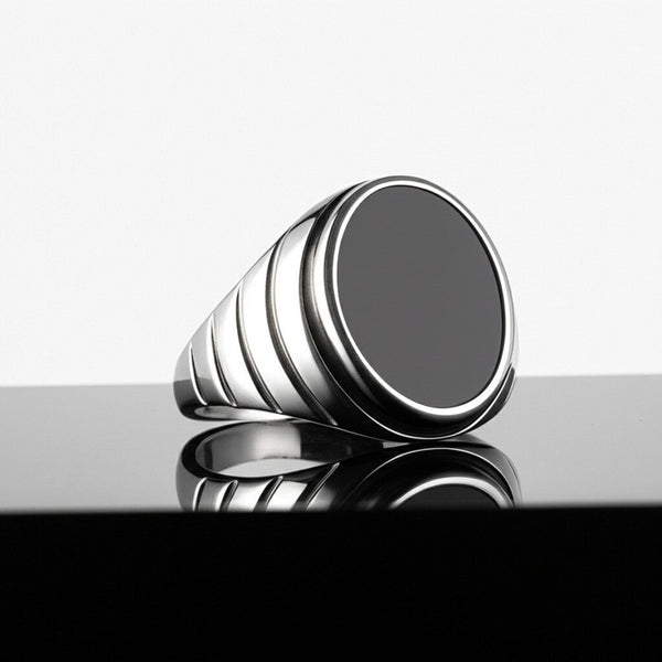 Royal Series - MIDNIGHT CITADEL RING - Pure Stainless Steel Men’s Steel-Plated Ring – Statement Luxury Jewelry (Size : 21-27)