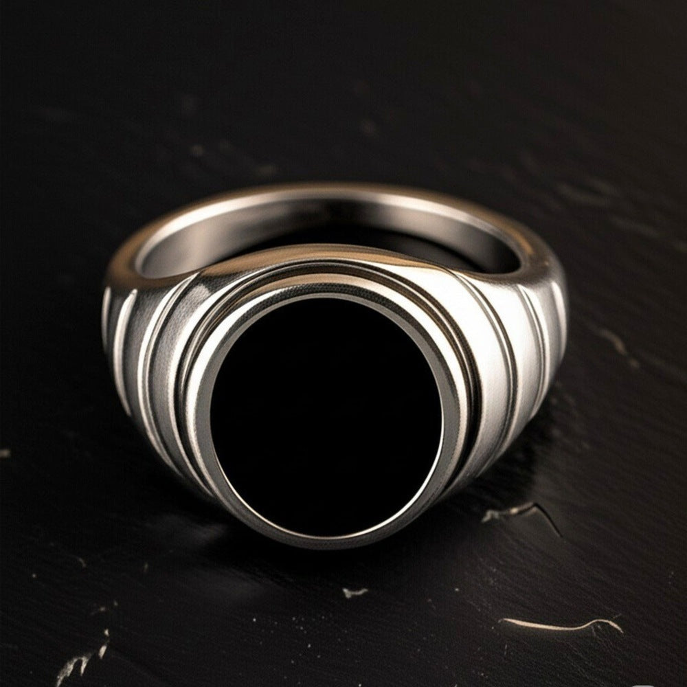 THE MEN THING Rings Royal Series - MIDNIGHT CITADEL RING - Pure Stainless Steel Men’s Steel-Plated Ring – Statement Luxury Jewelry (Size : 21-27)