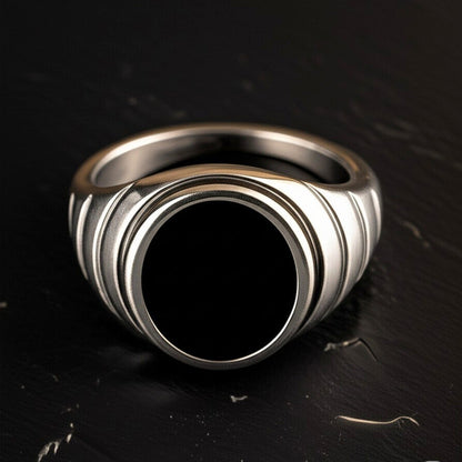 THE MEN THING Rings Royal Series - MIDNIGHT CITADEL RING - Pure Stainless Steel Men’s Steel-Plated Ring – Statement Luxury Jewelry (Size : 21-27)