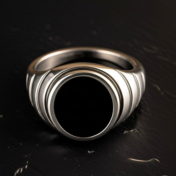 Royal Series - MIDNIGHT CITADEL RING - Pure Stainless Steel Men’s Steel-Plated Ring – Statement Luxury Jewelry (Size : 21-27)