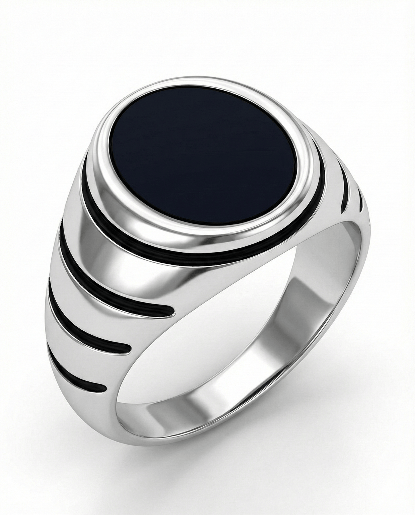 THE MEN THING Rings Royal Series - MIDNIGHT CITADEL RING - Pure Stainless Steel Men’s Steel-Plated Ring – Statement Luxury Jewelry (Size : 21-27)