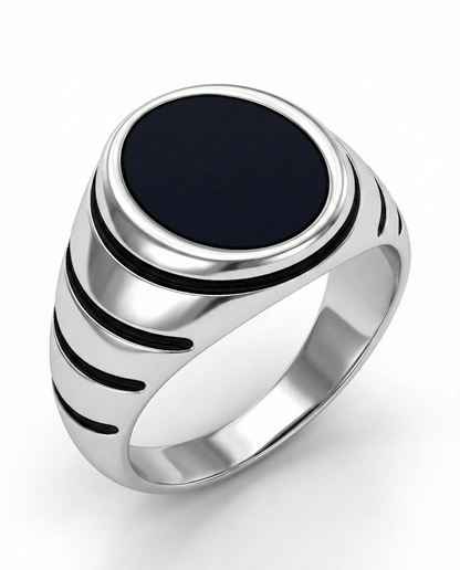 THE MEN THING Rings Royal Series - MIDNIGHT CITADEL RING - Pure Stainless Steel Men’s Steel-Plated Ring – Statement Luxury Jewelry (Size : 21-27)