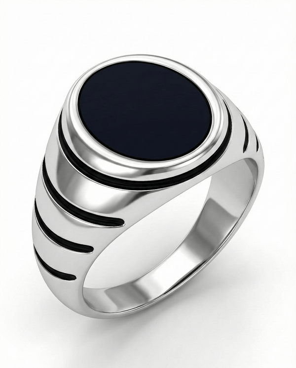 Royal Series - MIDNIGHT CITADEL RING - Pure Stainless Steel Men’s Steel-Plated Ring – Statement Luxury Jewelry (Size : 21-27)