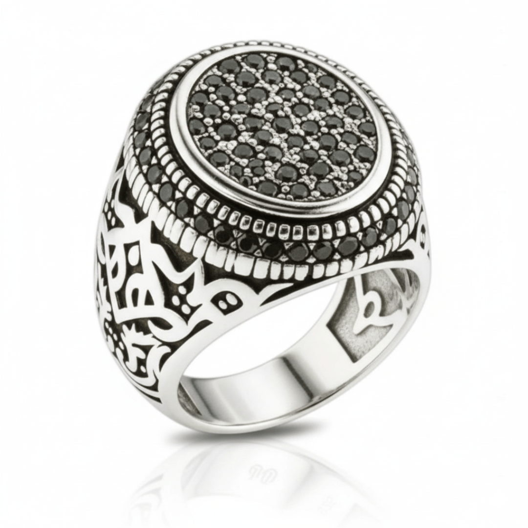 THE MEN THING Rings Royal Series - MIDNIGHT CREST RING - Pure Stainless Steel Men’s Steel-Plated Ring – Statement Luxury Jewelry (Size : 16-21-26)
