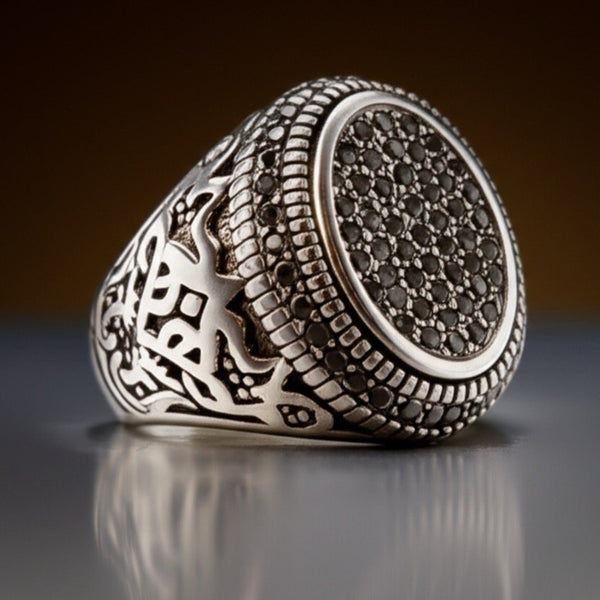 Royal Series - MIDNIGHT CREST RING - Pure Stainless Steel Men’s Steel-Plated Ring – Statement Luxury Jewelry (Size : 16-21-26)