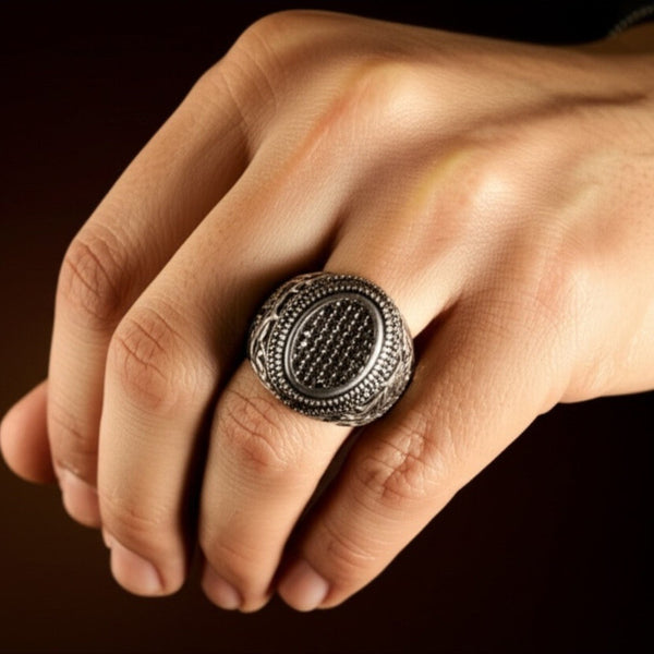 Royal Series - MIDNIGHT CREST RING - Pure Stainless Steel Men’s Steel-Plated Ring – Statement Luxury Jewelry (Size : 16-21-26)