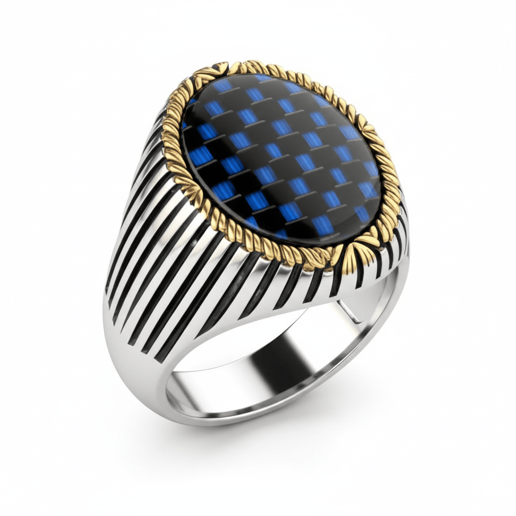 THE MEN THING Rings Royal Series - MIDNIGHT MATRIX RING - Pure Stainless Steel Men’s Steel-Gold-Plated Ring – Statement Luxury Jewelry (Size : 16-21-25)