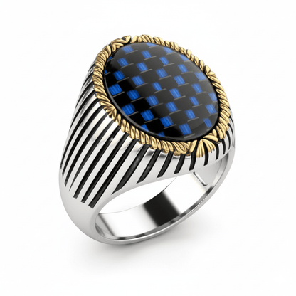 THE MEN THING Rings Royal Series - MIDNIGHT MATRIX RING - Pure Stainless Steel Men’s Steel-Gold-Plated Ring – Statement Luxury Jewelry (Size : 16-21-25)