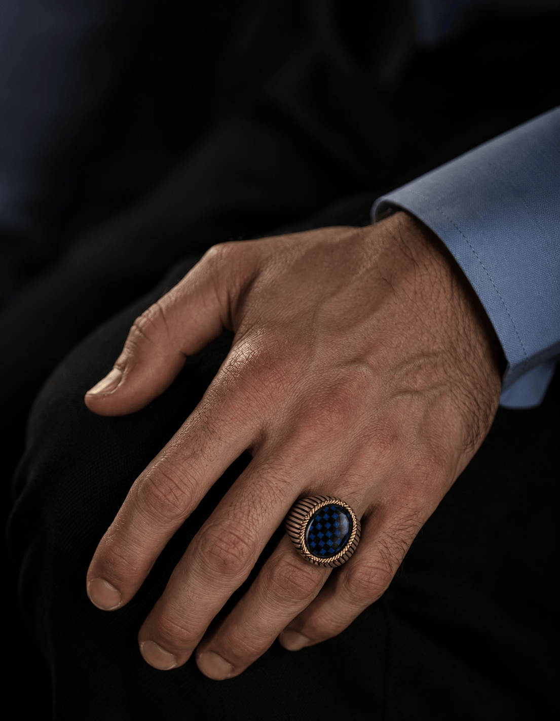 THE MEN THING Rings Royal Series - MIDNIGHT MATRIX RING - Pure Stainless Steel Men’s Steel-Gold-Plated Ring – Statement Luxury Jewelry (Size : 16-21-25)