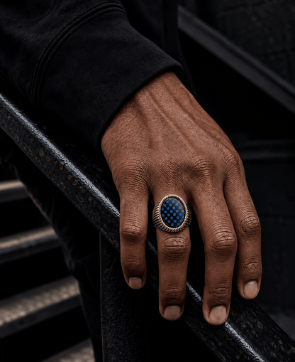 THE MEN THING Rings Royal Series - MIDNIGHT MATRIX RING - Pure Stainless Steel Men’s Steel-Gold-Plated Ring – Statement Luxury Jewelry (Size : 16-21-25)