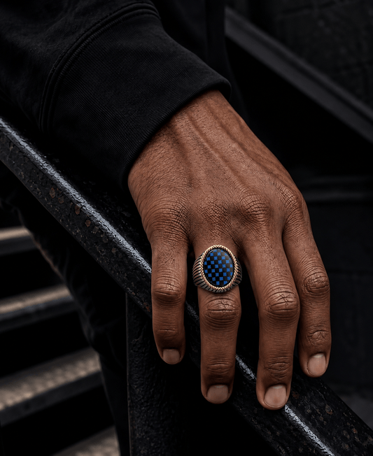THE MEN THING Rings Royal Series - MIDNIGHT MATRIX RING - Pure Stainless Steel Men’s Steel-Gold-Plated Ring – Statement Luxury Jewelry (Size : 16-21-25)