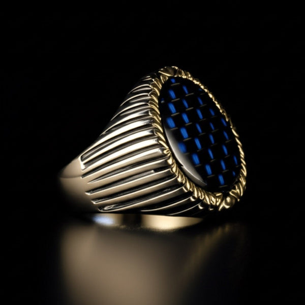 Royal Series - MIDNIGHT MATRIX RING - Pure Stainless Steel Men’s Steel-Gold-Plated Ring – Statement Luxury Jewelry (Size : 16-21-25)