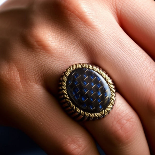 Royal Series - MIDNIGHT MATRIX RING - Pure Stainless Steel Men’s Steel-Gold-Plated Ring – Statement Luxury Jewelry (Size : 16-21-25)