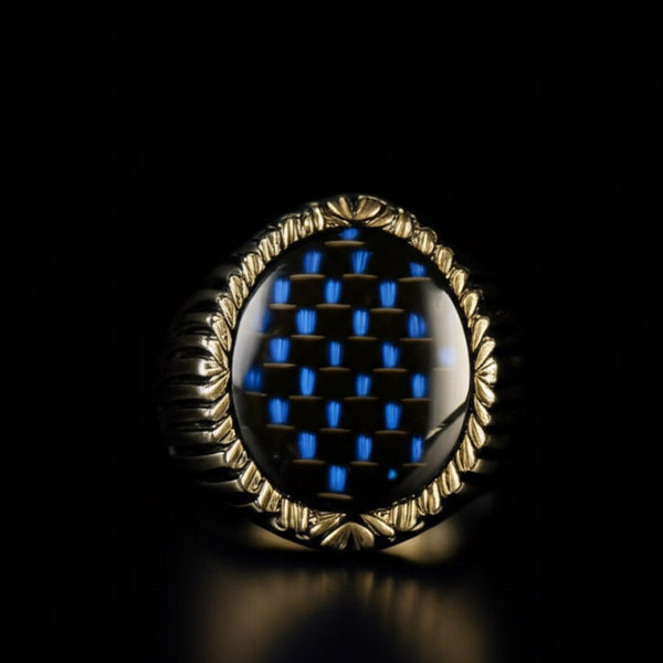 Royal Series - MIDNIGHT MATRIX RING - Pure Stainless Steel Men’s Steel-Gold-Plated Ring – Statement Luxury Jewelry (Size : 16-21-25)