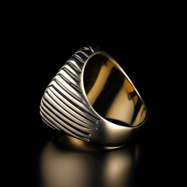 Royal Series - MIDNIGHT MATRIX RING - Pure Stainless Steel Men’s Steel-Gold-Plated Ring – Statement Luxury Jewelry (Size : 16-21-25)