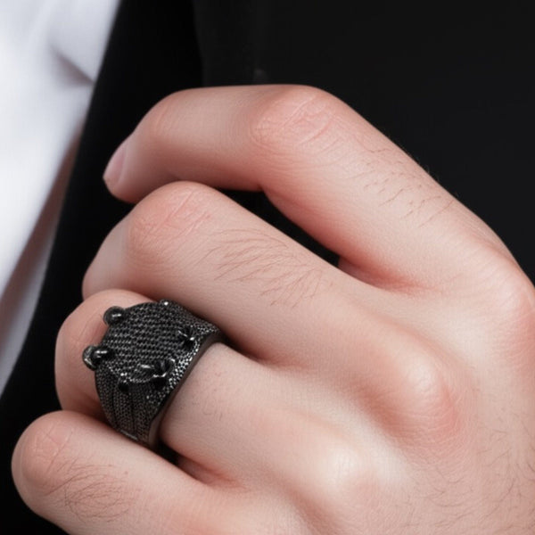 Royal Series - MIDNIGHT TALON RING - Pure Stainless Steel Men’s Black-Plated Ring – Statement Luxury Jewelry (Size : 19-22-24)