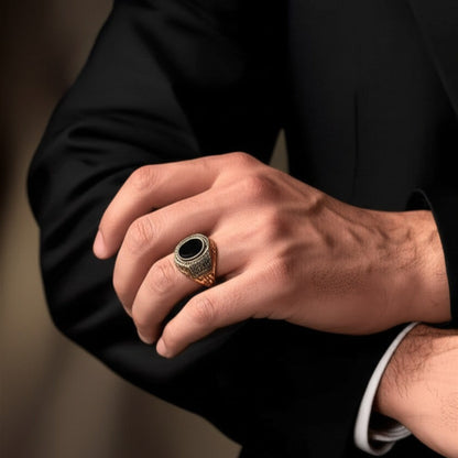 THE MEN THING Rings Royal Series - MIDNIGHT THRONE RING - Pure Stainless Steel Men’s Steel-Gold-Plated Ring – Statement Luxury Jewelry (Size : 16-17-22-26-27)